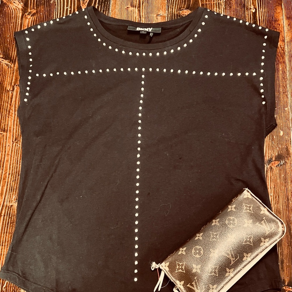 DKNY Black Studded Short Sleeve Top